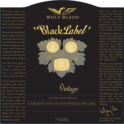Wolf Blass Black Label Cabernet Sauvignon Shiraz Malbec 2005 (1x75cl)