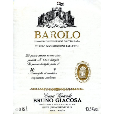Bruno Giacosa Barolo Villero di Castiglione Falletto 1990 (6x75cl)