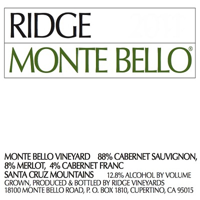 Ridge Monte Bello 2010 (6x75cl)