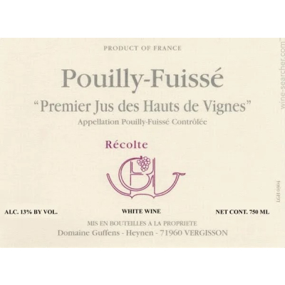 Guffens Heynen Pouilly Fuisse Premier Jus Hauts Vignes 2019 (1x300cl)