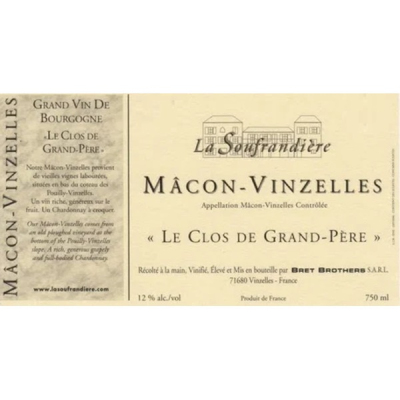 Soufrandiere Macon Vinzelles Le Clos Grand-Pere Blanc 2022 (6x75cl)