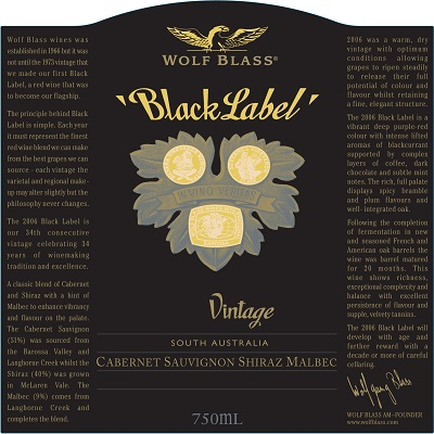 Wolf Blass Black Label Cabernet Sauvignon Shiraz Malbec 2012 (6x75cl)