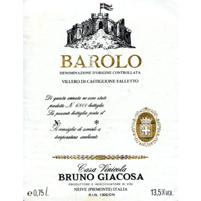 Bruno Giacosa Barolo Villero di Castiglione Falletto 1993 (5x75cl)