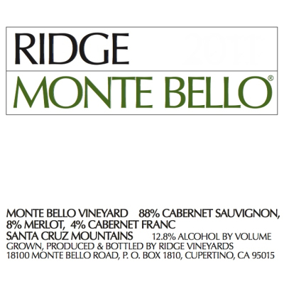 Ridge Monte Bello Red 2011 (6x75cl)