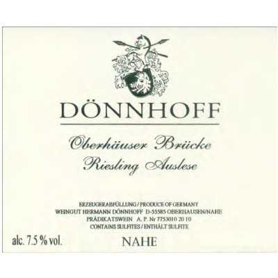 Donnhoff Oberhauser Brucke Riesling Auslese Goldkapsel Nr 6 2020 (3x150cl)