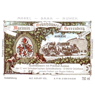 Von Schubert Maximin Grunhauser Herrenberg Riesling Auslese Nr8 2018 (6x75cl)