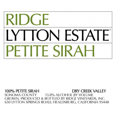 Ridge Lytton Estate Petite Sirah 2019 (12x75cl)