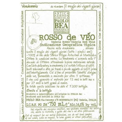 Paolo Bea Rosso de Veo 2012 (6x75cl)