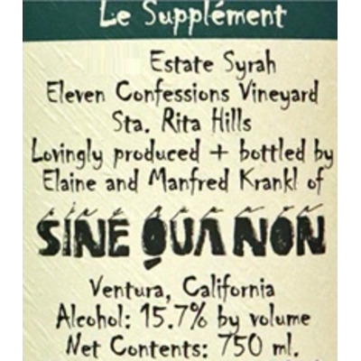 Sine Qua Non Supplement Syrah 2013 (6x75cl)