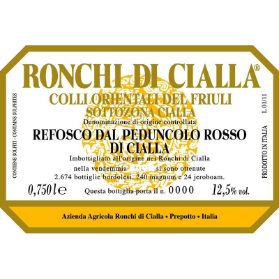 Ronchi di Cialla Refosco Peduncolo Rosso Cialla 2012 (6x75cl)