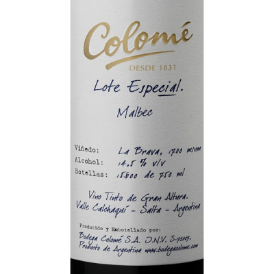 Colome, Lote Especial Malbec, Salta 2023 (6x75cl)