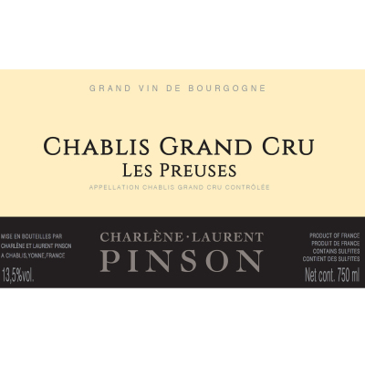 Charlene et Laurent Pinson Chablis Grand Cru Preuses 2021 (12x75cl)