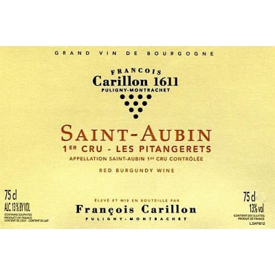 Francois Carillon Saint-Aubin 1er Cru Les Pitangerets Rouge 2016 (12x75cl)