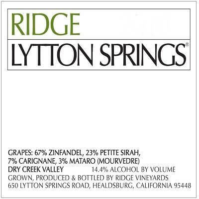 Ridge Lytton Springs 2020 (12x75cl)