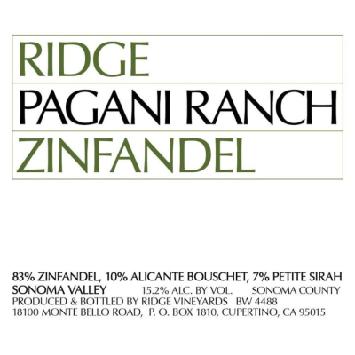 Ridge Zinfandel Pagani Ranch 2021 (12x75cl)