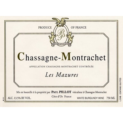 Paul Pillot Chassagne-Montrachet Blanc Les Mazures 2018 (12x75cl)