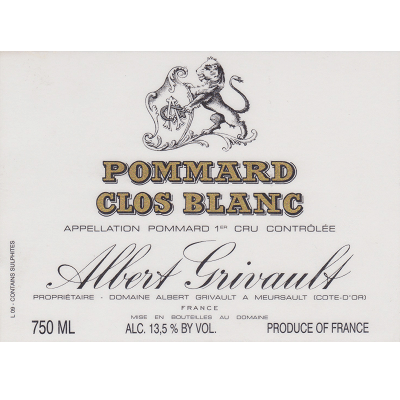 Albert Grivault Pommard 1er Cru Clos Blanc 2022 (6x75cl)