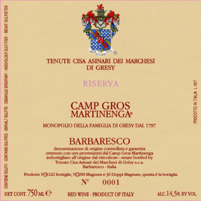 Marchesi di Gresy Barbaresco Camp Gros Martinenga Riserva 2016 (6x75cl)